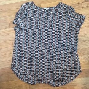 Pleione multi colored short sleeve blouse size large